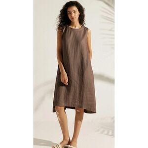 Lintico Sienna Linen Sleeveless Dress Brown‎ Casual Midi Women's Dress